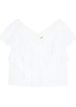 Embroidered ruffled cropped cotton top