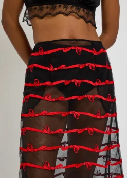 Embroidered sheer tulle midi skirt