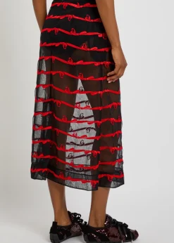 Embroidered sheer tulle midi skirt