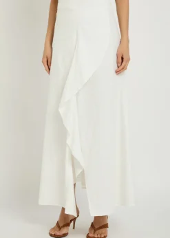 Embroidered split cotton midi skirt