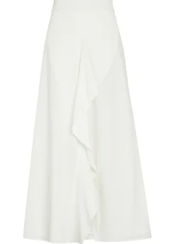 Embroidered split cotton midi skirt