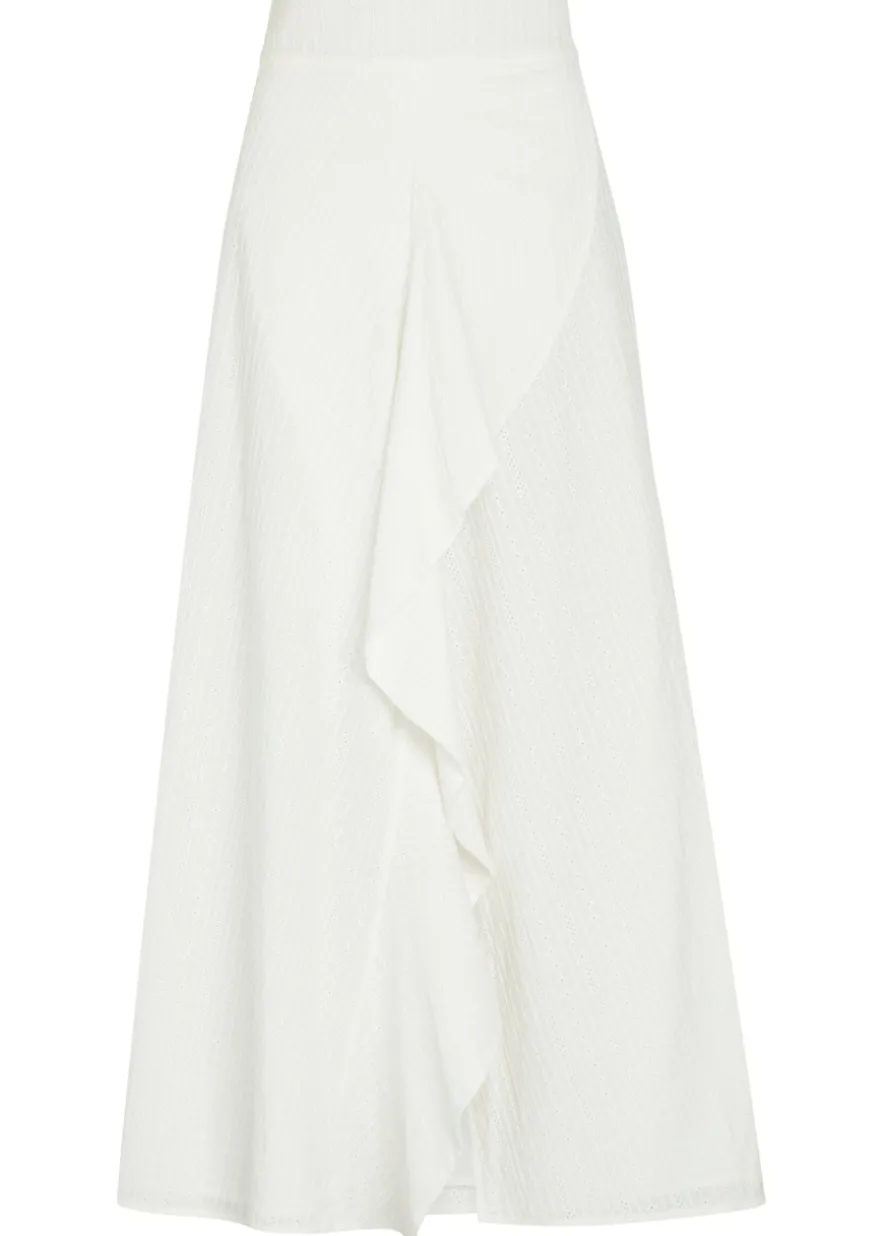 Embroidered split cotton midi skirt