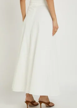 Embroidered split cotton midi skirt
