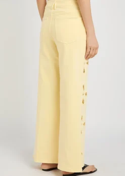 Embroidered wide-leg denim jeans
