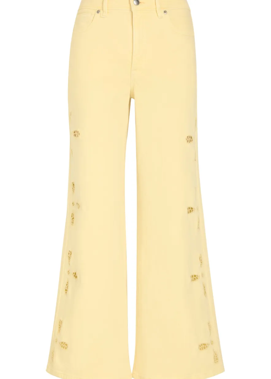 Embroidered wide-leg denim jeans