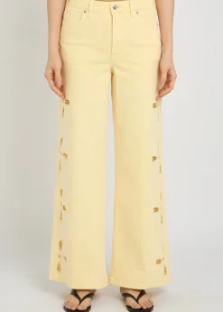 Embroidered wide-leg denim jeans