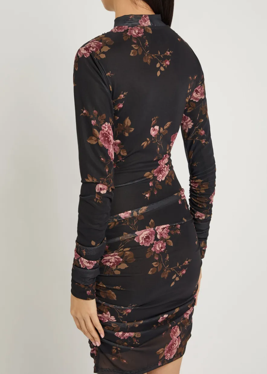 Emerson floral-print ruched mesh mini dress