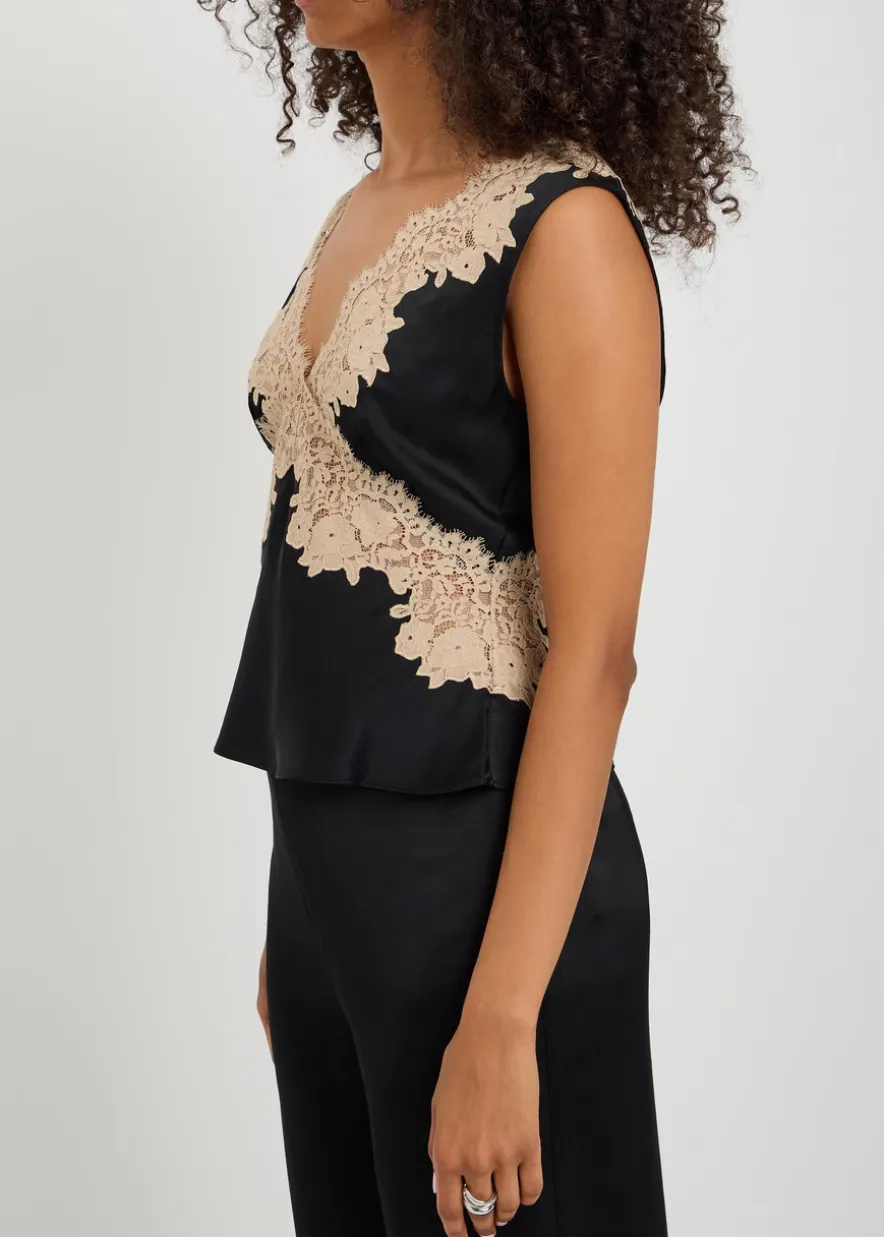 Emmie lace-trim satin top