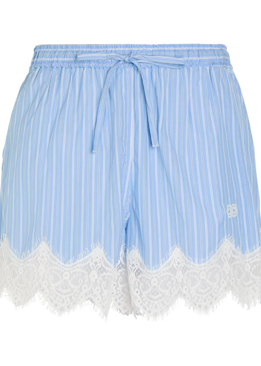 Emmie striped lace-trim cotton-poplin shorts