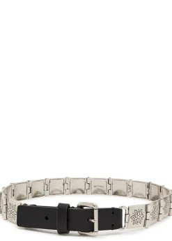 Engraved-link leather belt