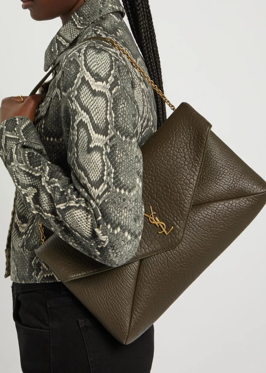 Envelope grained leather pouch