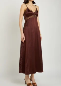 Ericka lace-trim silk midi slip dress