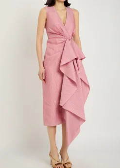 Esra cascading cloqué midi dress