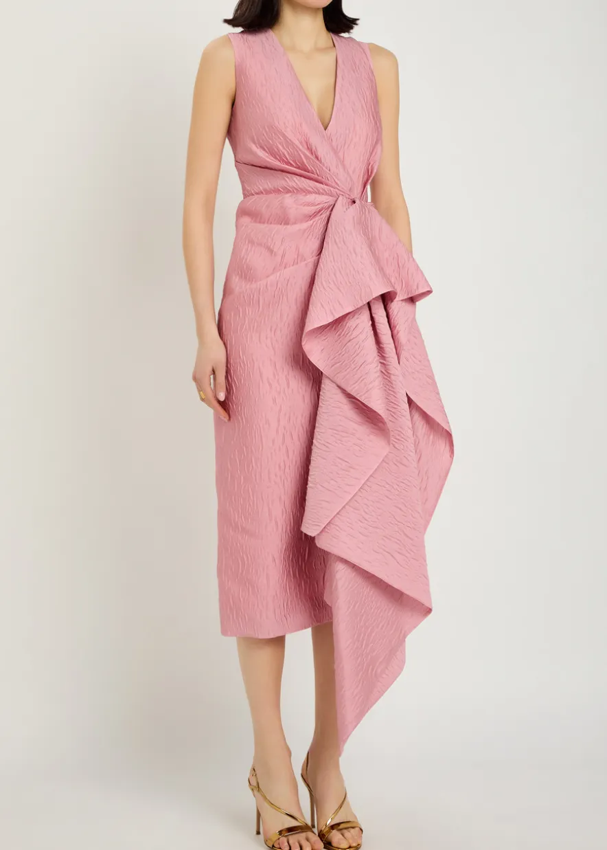 Esra cascading cloqué midi dress