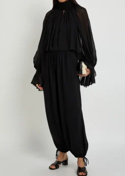 Estelia draped barrel-leg crepe trousers