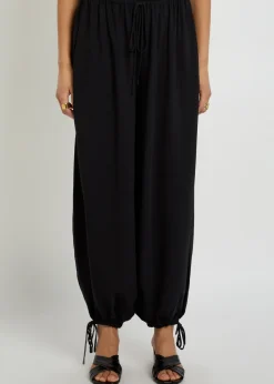 Estelia draped barrel-leg crepe trousers