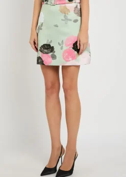 Eva belted floral-print satin skirt