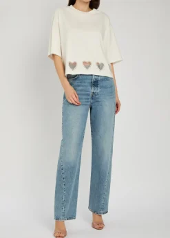 Evan heart embellished cropped cotton T-shirt