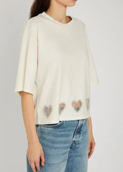Evan heart embellished cropped cotton T-shirt