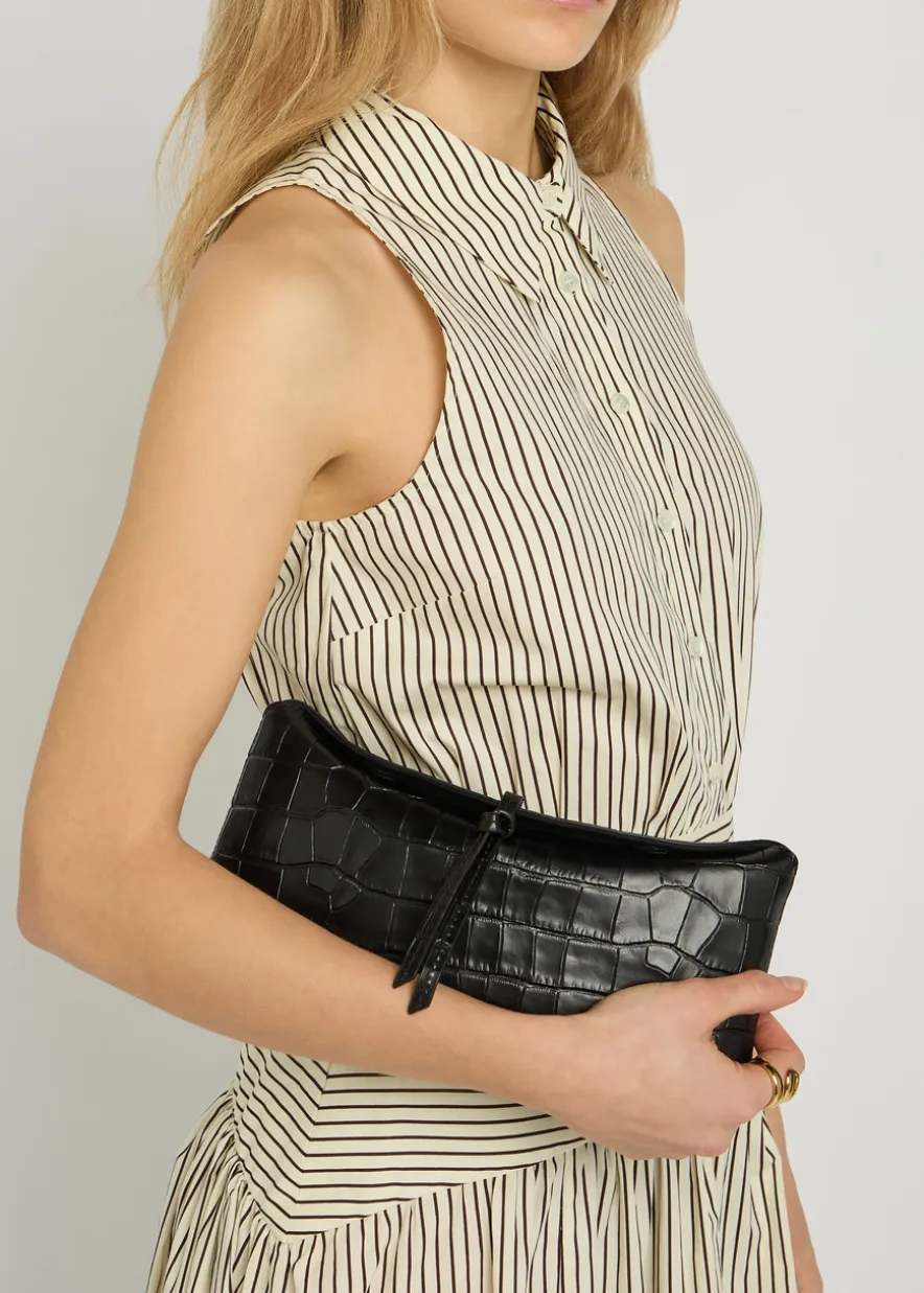 Eve crocodile-effect leather clutch
