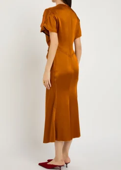 Eve gathered satin midi dress