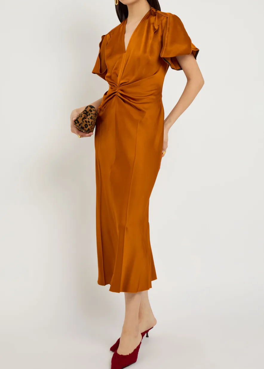 Eve gathered satin midi dress