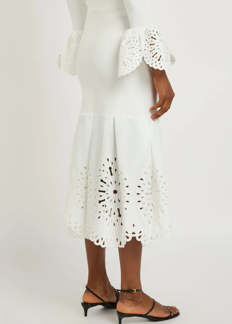 Eveletta cutwork stretch-knit midi skirt