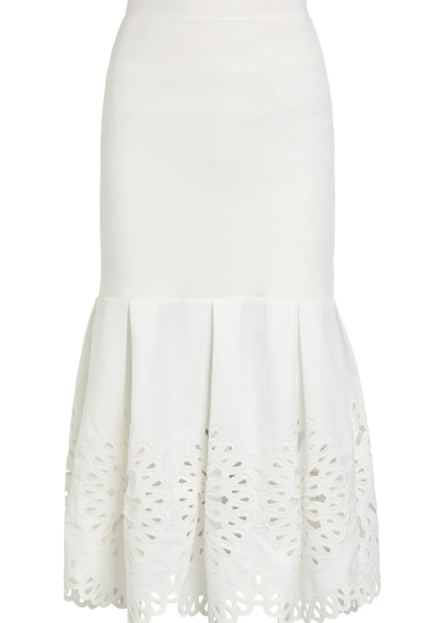 Eveletta cutwork stretch-knit midi skirt