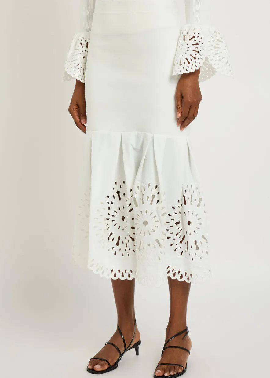 Eveletta cutwork stretch-knit midi skirt
