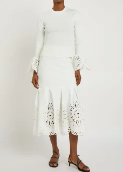Eveletta cutwork stretch-knit midi skirt