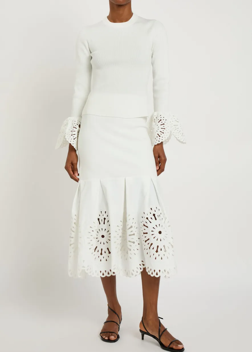Eveletta cutwork stretch-knit midi skirt
