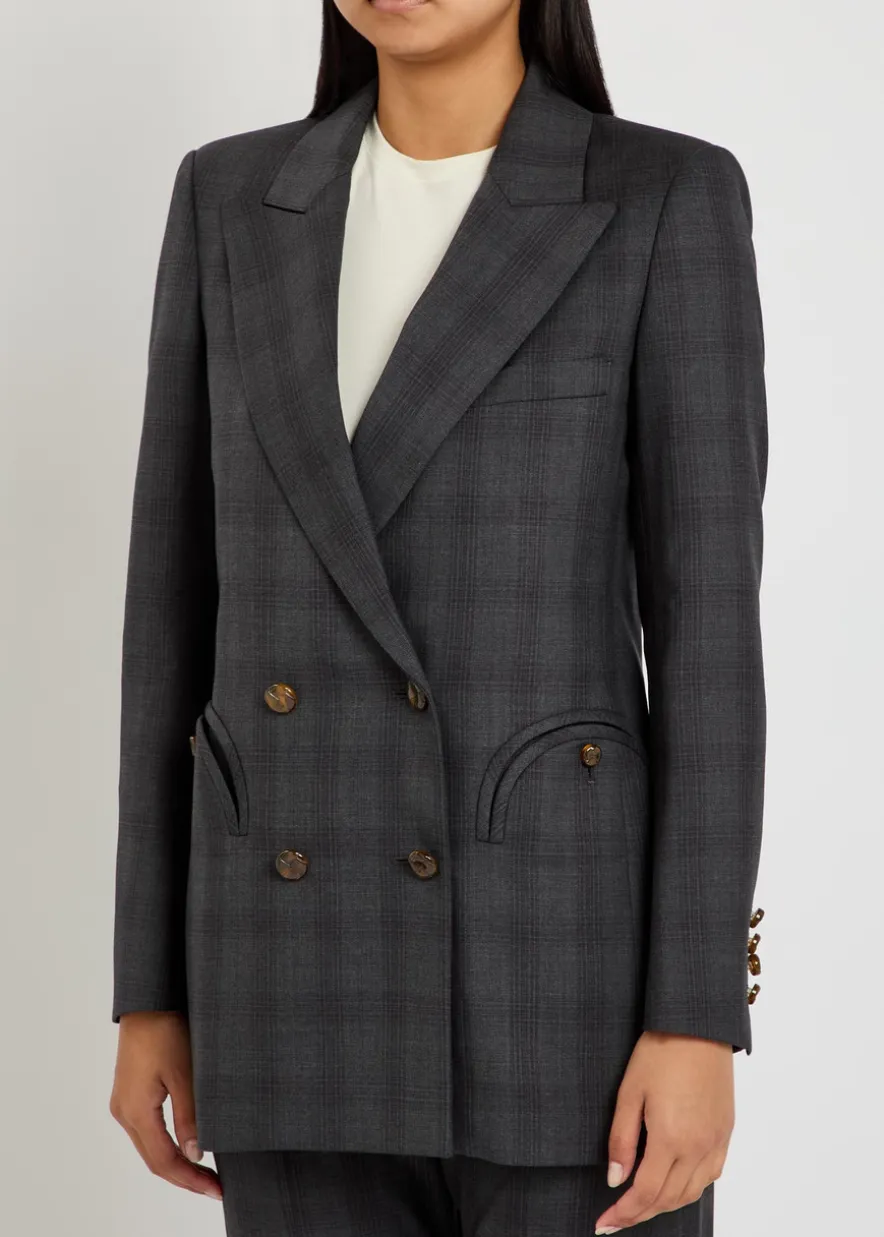 Everyday plaid double-breasted wool blazer