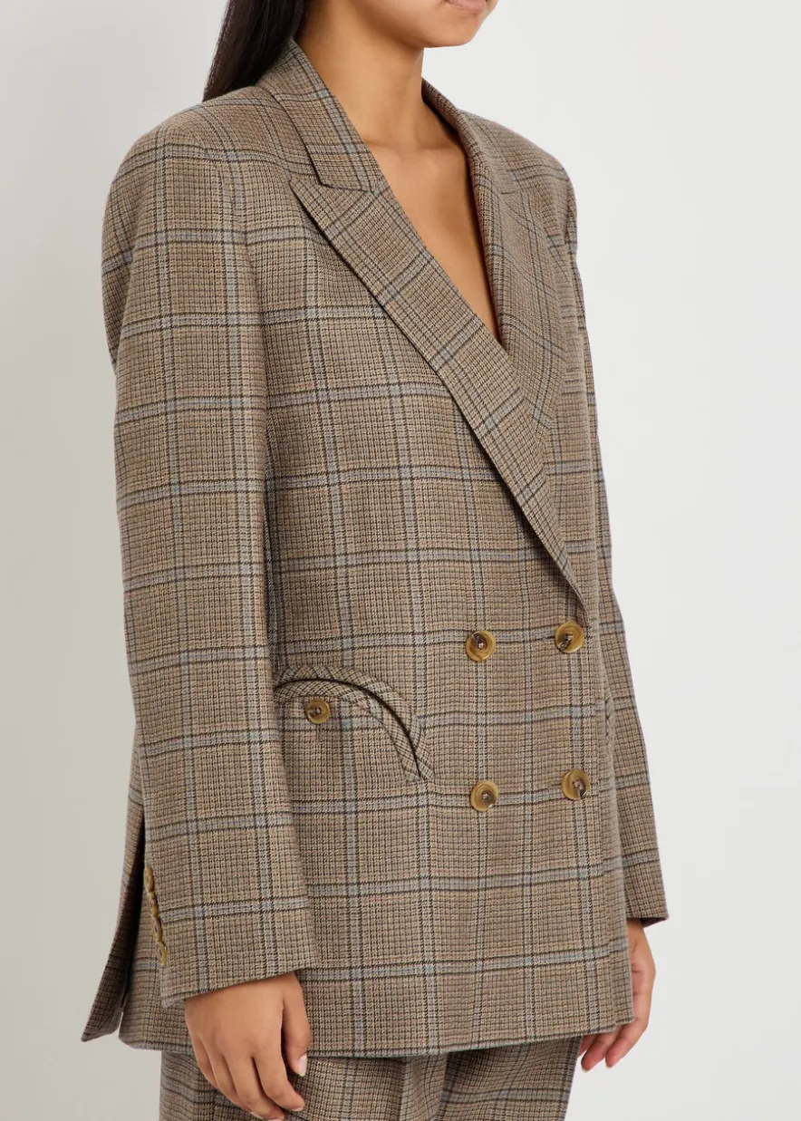 Everynight checked double-breasted wool blazer