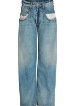 Exposed-pocket straight-leg jeans