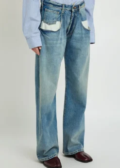Exposed-pocket straight-leg jeans