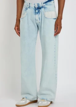 Exposed-pocket straight-leg jeans