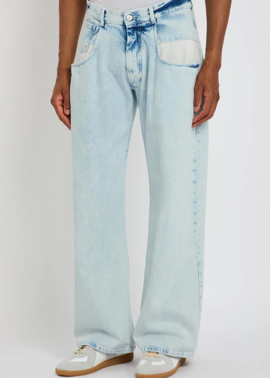 Exposed-pocket straight-leg jeans