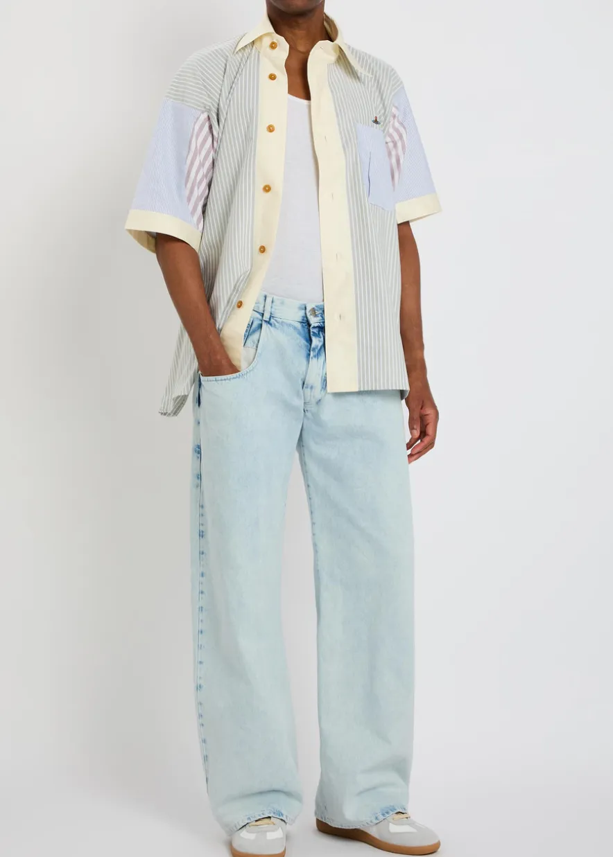 Exposed-pocket straight-leg jeans