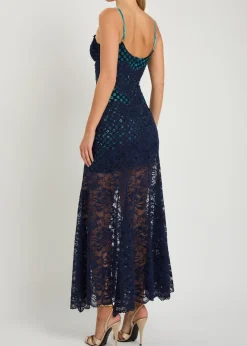 Eyelet-devoré lace maxi dress