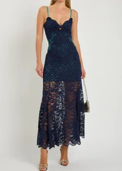 Eyelet-devoré lace maxi dress