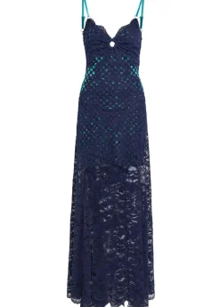 Eyelet-devoré lace maxi dress