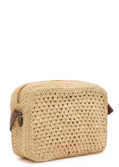 Eyes appliquéd raffia cross-body bag