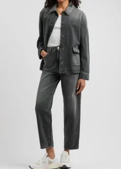 Faded cropped straight-leg jeans