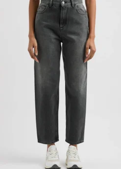 Faded cropped straight-leg jeans
