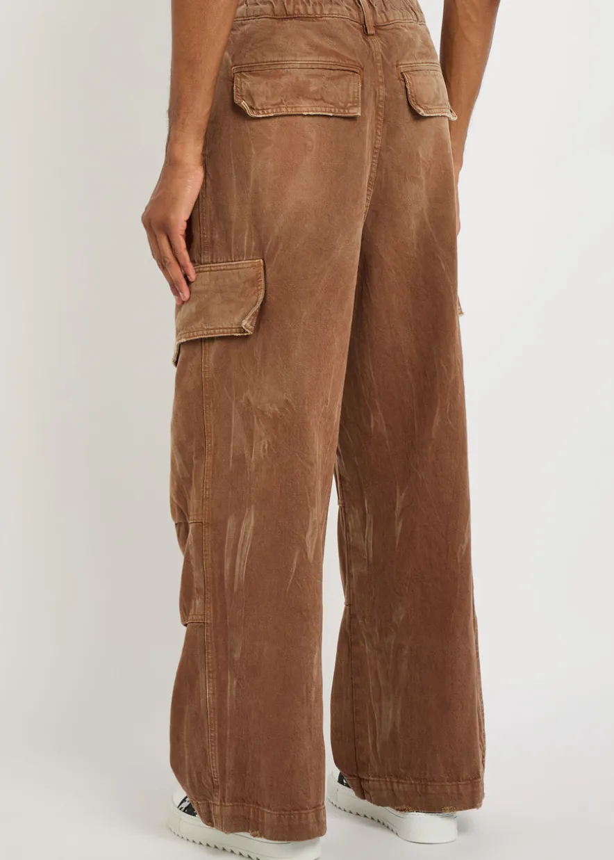 Faded denim cargo trousers