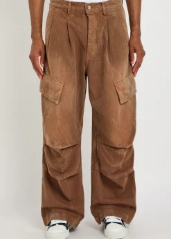 Faded denim cargo trousers