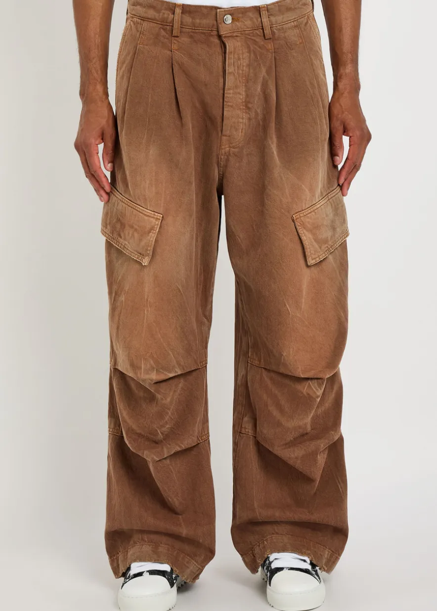 Faded denim cargo trousers