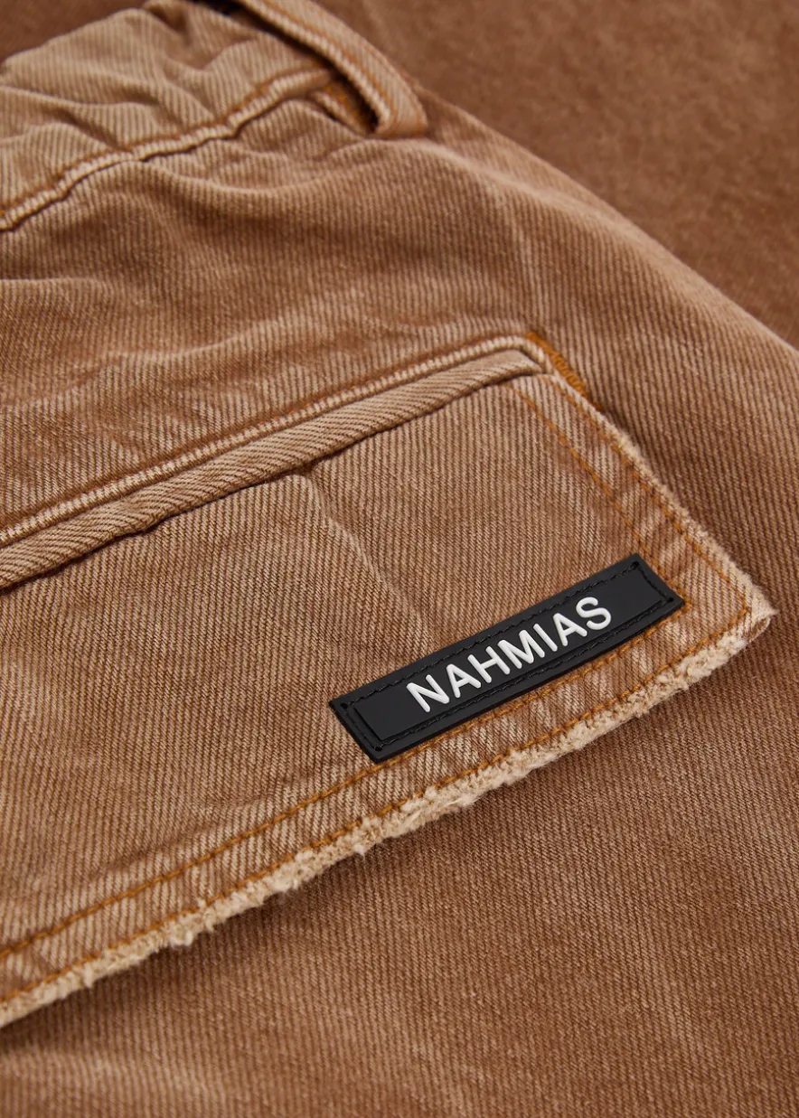 Faded denim cargo trousers