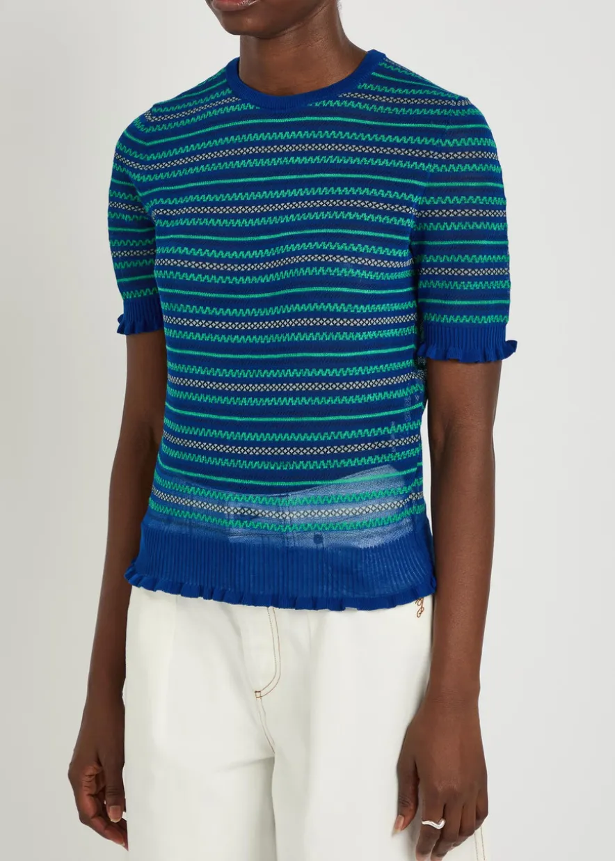 Fair Isle sheer cotton-blend top