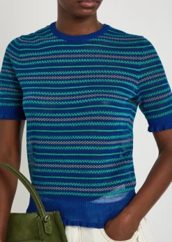 Fair Isle sheer cotton-blend top